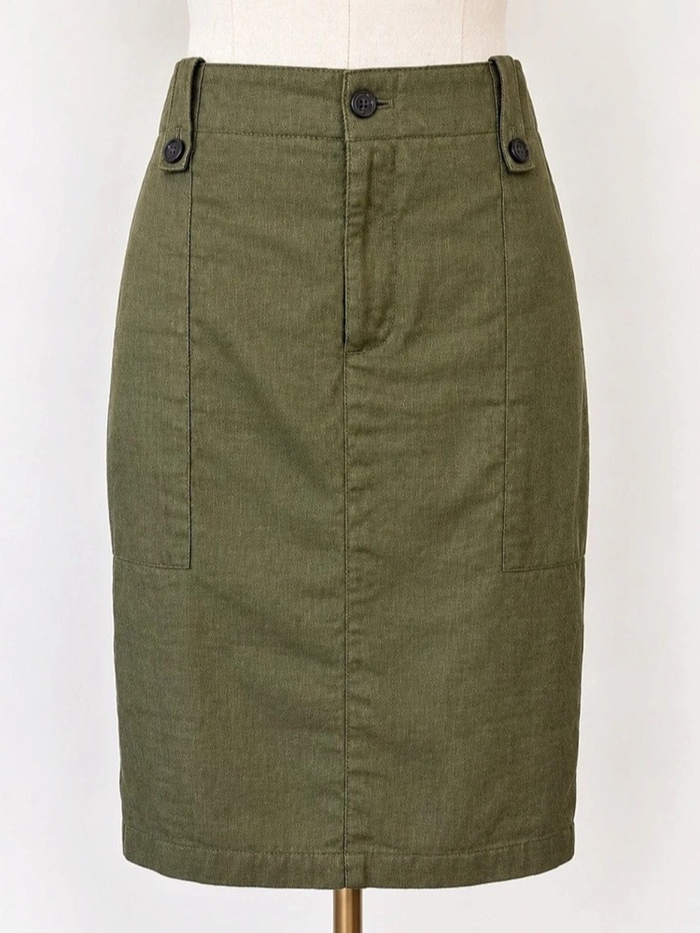 J. Crew Women’s Size 6 Olive Green 100% Linen Herringbone Pencil Skirt